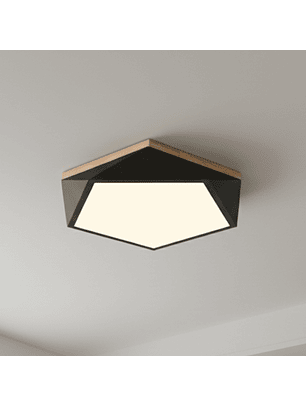 Lámpara Led Hexágono 400mm Sobrepuesto Con Control Negro Con Madera 36w+36w