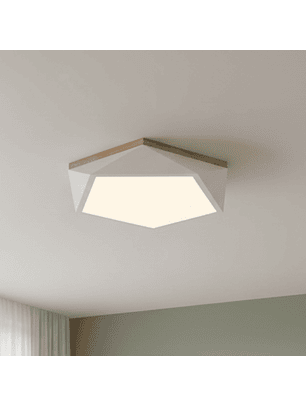 Lámpara Led Hexágono 400mm Sobrepuesto Con Control Blanco Con Madera 36w+36w
