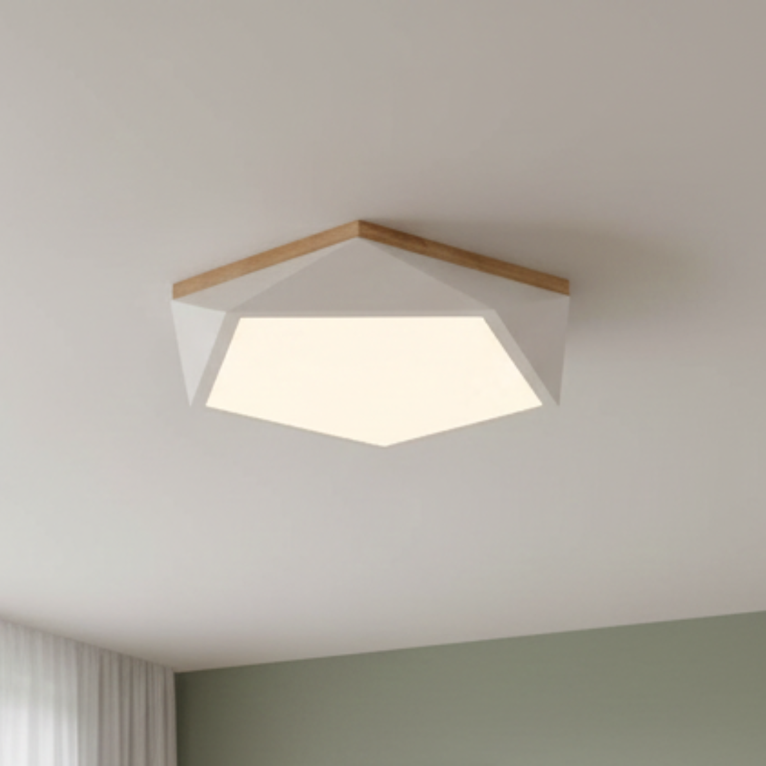 Lámpara Led Hexágono 400mm Sobrepuesto Con Control Blanco Con Madera 36w+36w 1