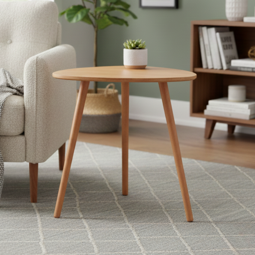 Mesa Lateral Triangular de Madera Tipo Trípode 60x50cm