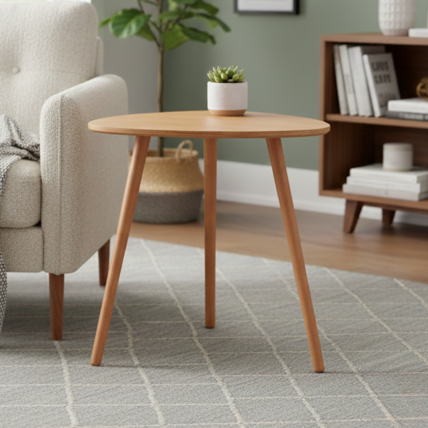 Mesa Lateral Triangular de Madera Tipo Trípode 60x50cm 2