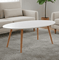 Mesa de Centro Ovalada Blanca con Patas de Madera 100x50cm - Miniatura 1