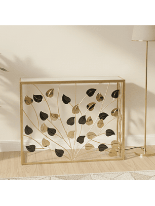 Arrimo de Entrada Dorado con Diseño de Hojas y Base Blanca