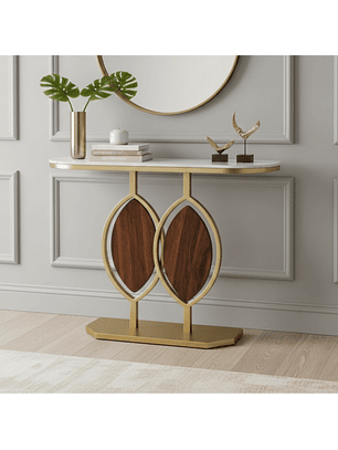 Arrimo Moderno con Base Dorada y Detalles de Madera