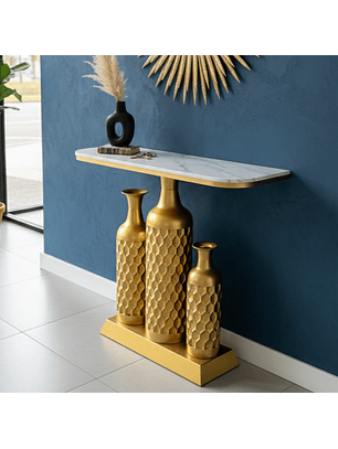 Arrimo Moderno Trío de Jarrones Dorados con Tapa Blanca