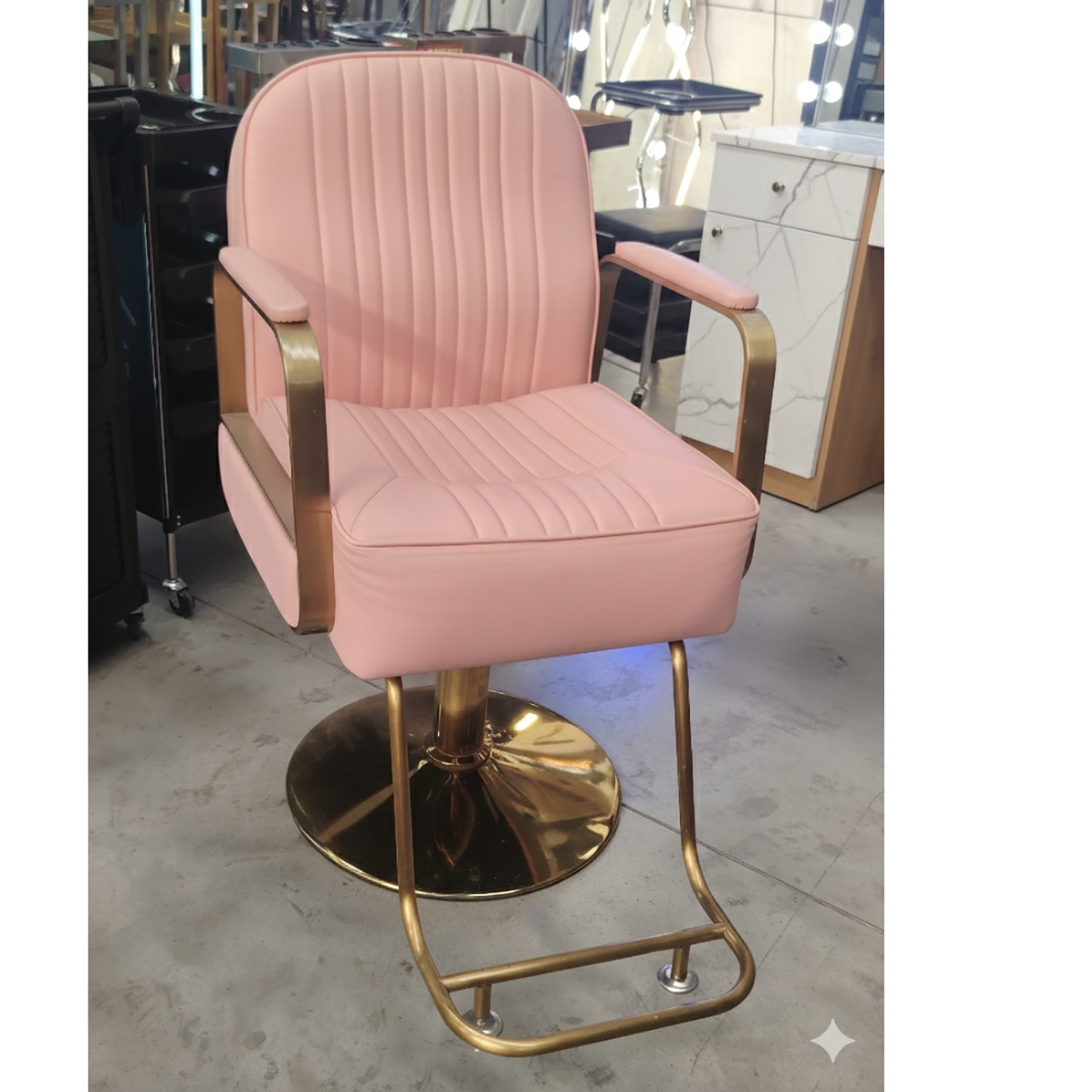 Sillon Peluqueria Rosado de Eco Cuero con Apoya Pies 2