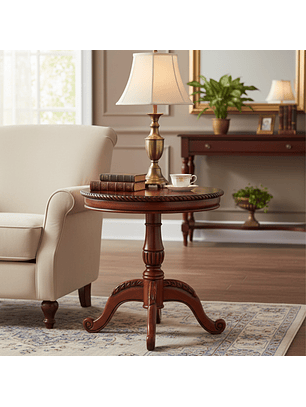 Mesa Lateral con Bordes Trenzados de Madera Color Caoba 60x60