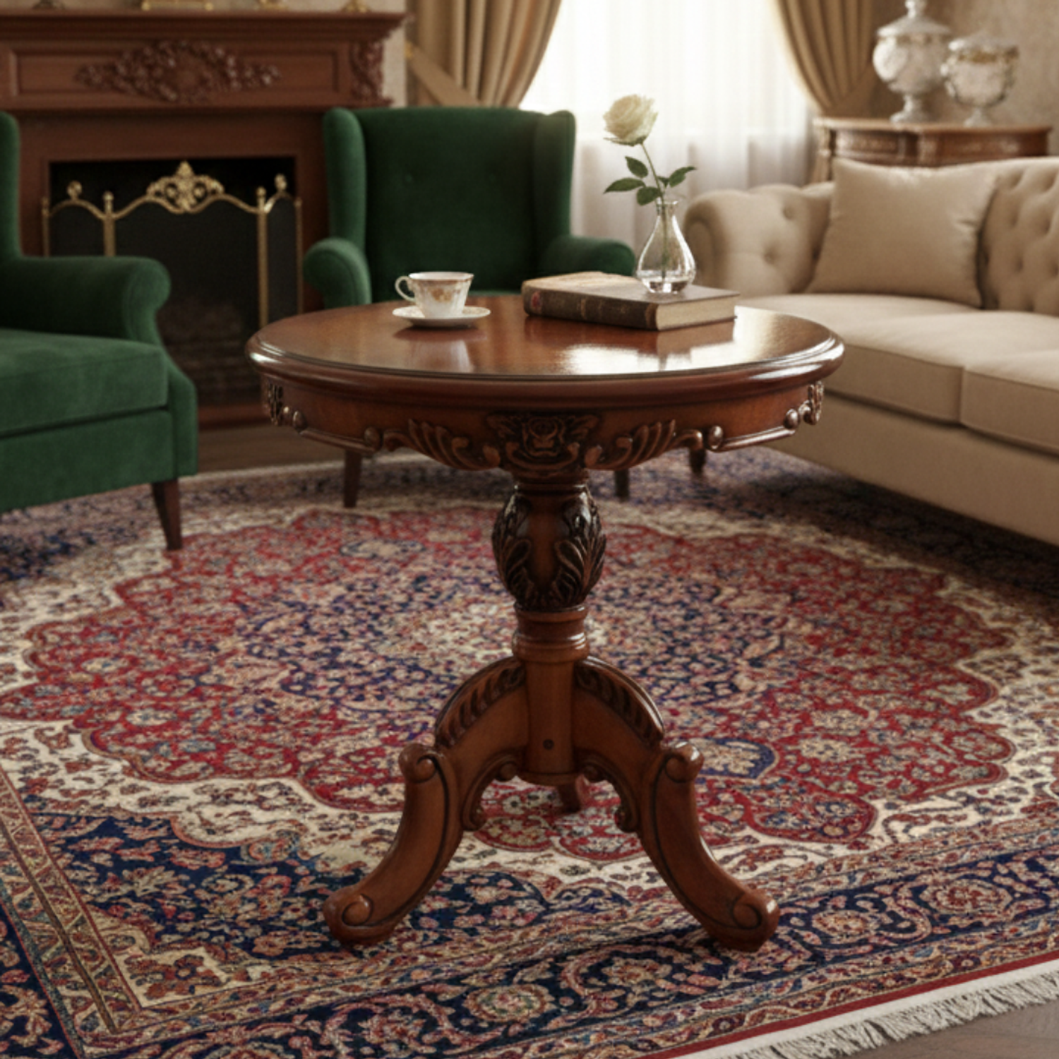 Mesa de Centro Redonda de Madera Color Caoba 70x60 2