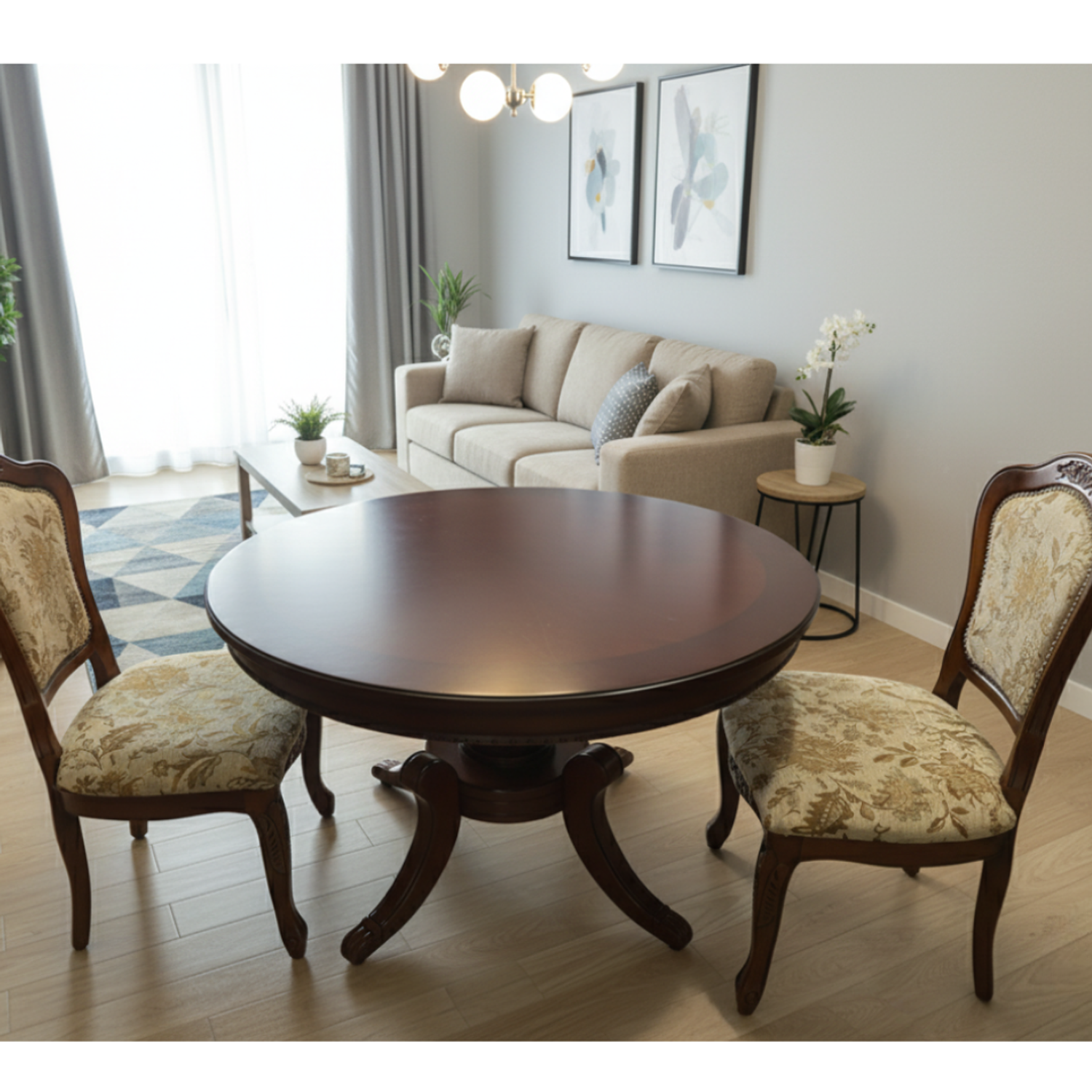 Mesa de Comedor Clásica de Madera Circular Color Caoba 120x75  3