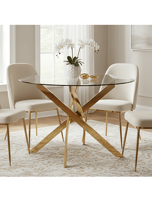 Mesa Circular de Vidrio con Patas Doradas 100cm