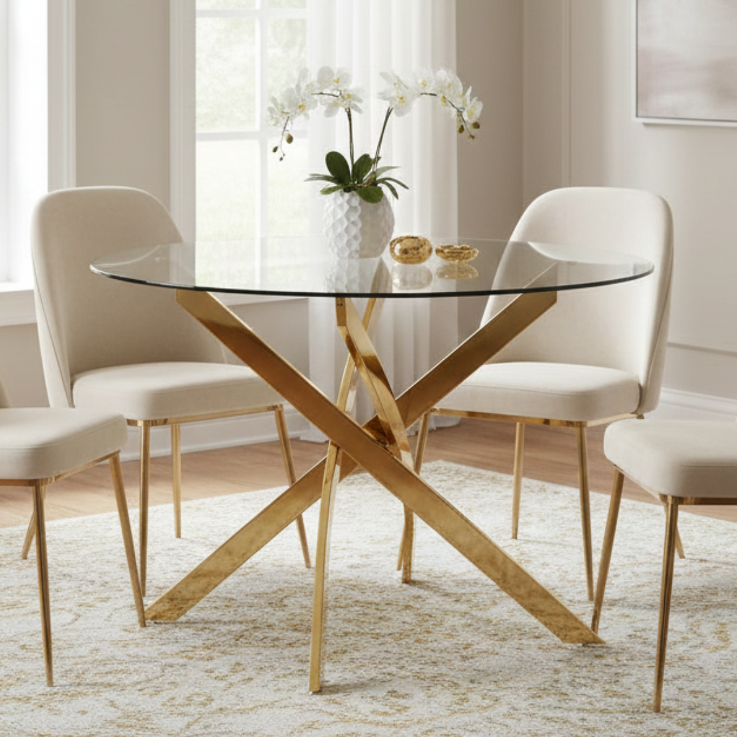 Mesa Circular de Vidrio con Patas Doradas 100cm 1