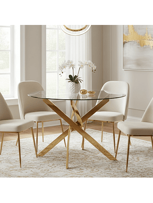 Mesa Circular de Vidrio con Patas Doradas 100cm