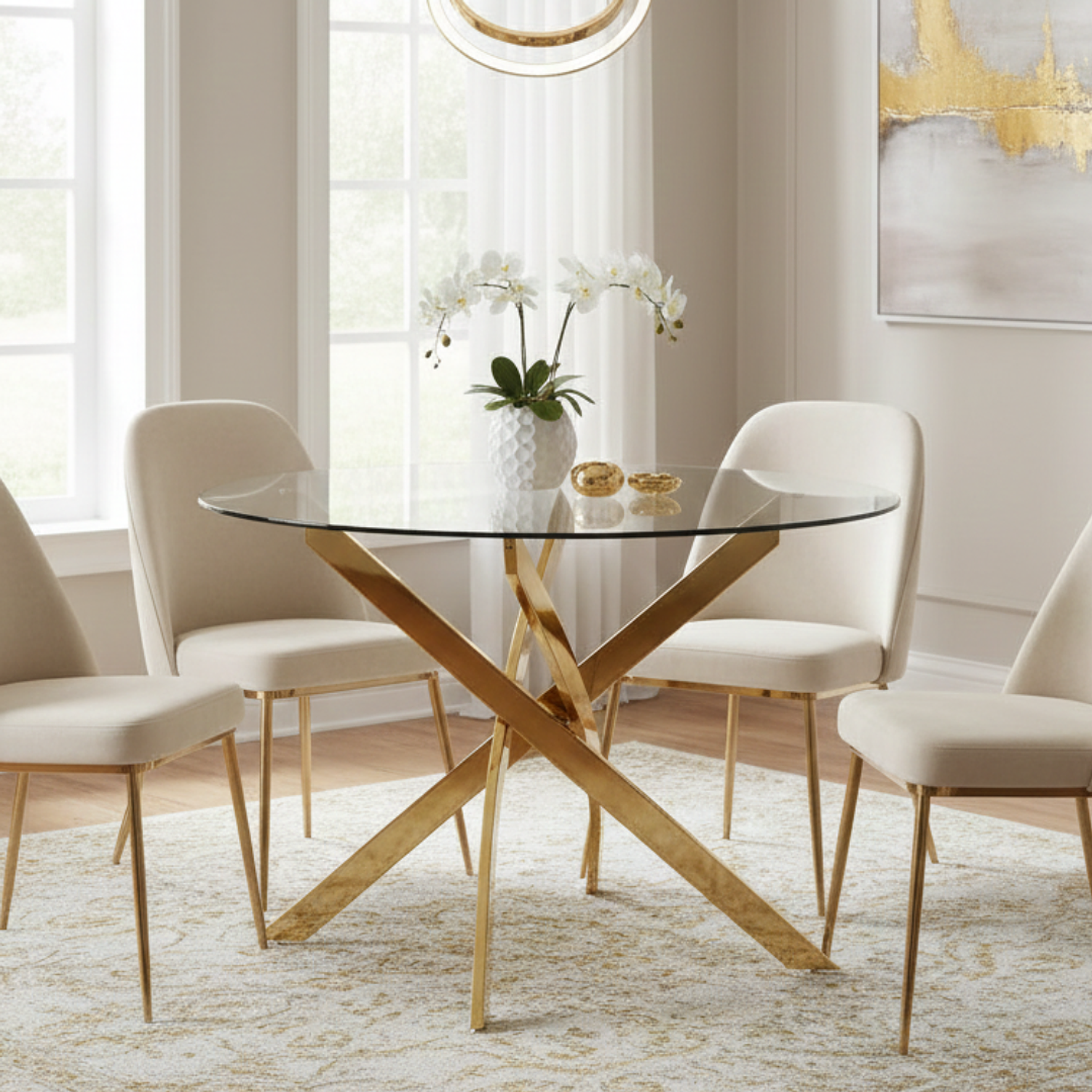 Mesa Circular de Vidrio con Patas Doradas 100cm 2