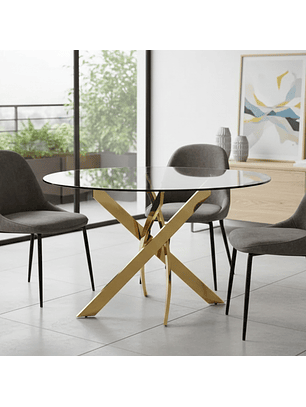 Mesa Circular de Vidrio con Patas Doradas 80cm