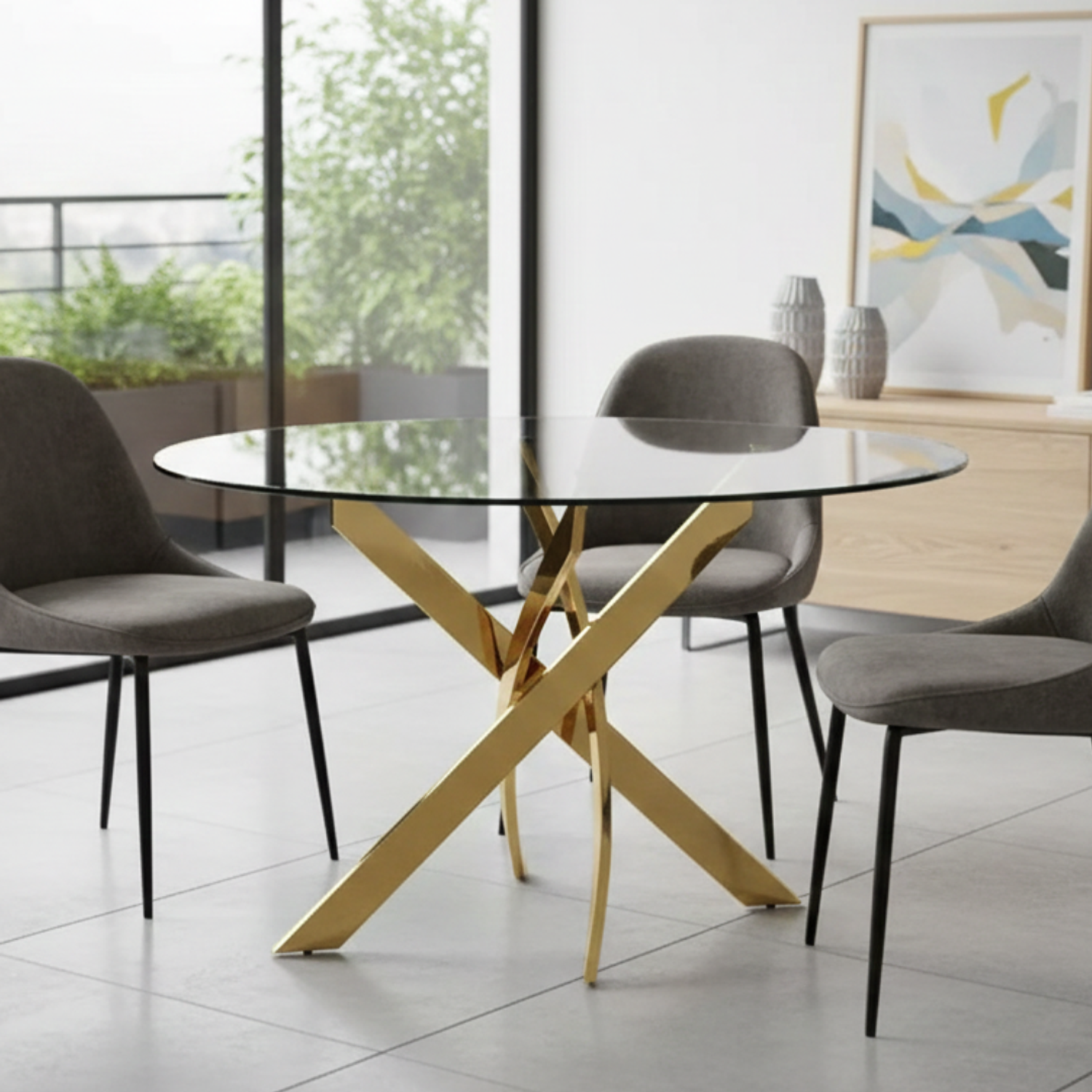 Mesa Circular de Vidrio con Patas Doradas 80cm 1