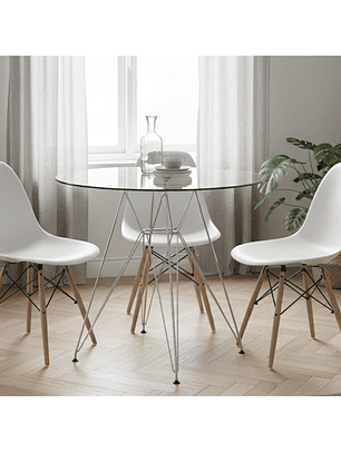 Mesa Eames Eiffel Metálica 80cm o 100cm Vidrio