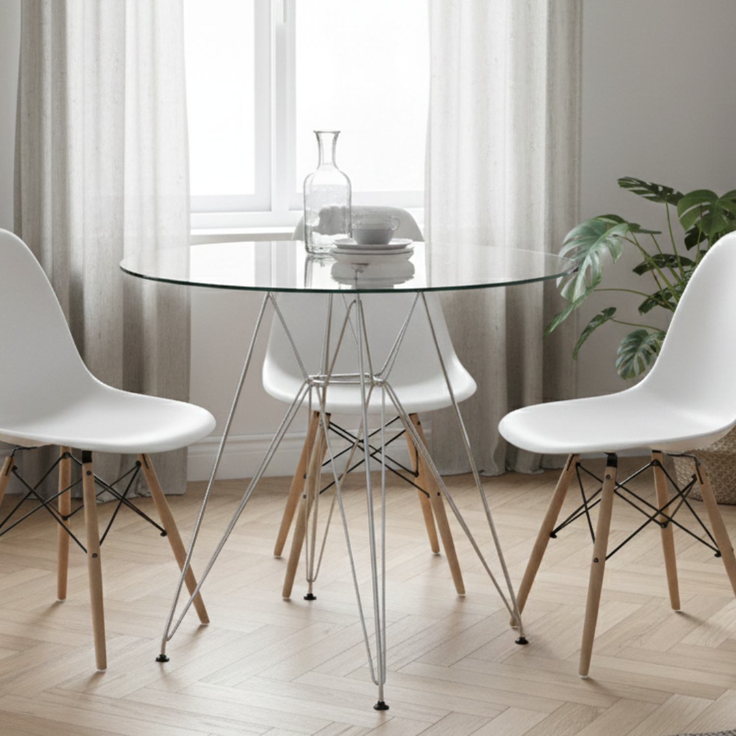 Mesa Eames Eiffel Metálica 80cm o 100cm Vidrio 2