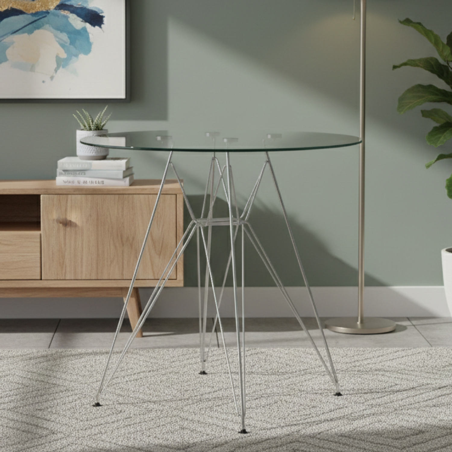 Mesa Eames Eiffel Metálica 80cm o 100cm Vidrio 1