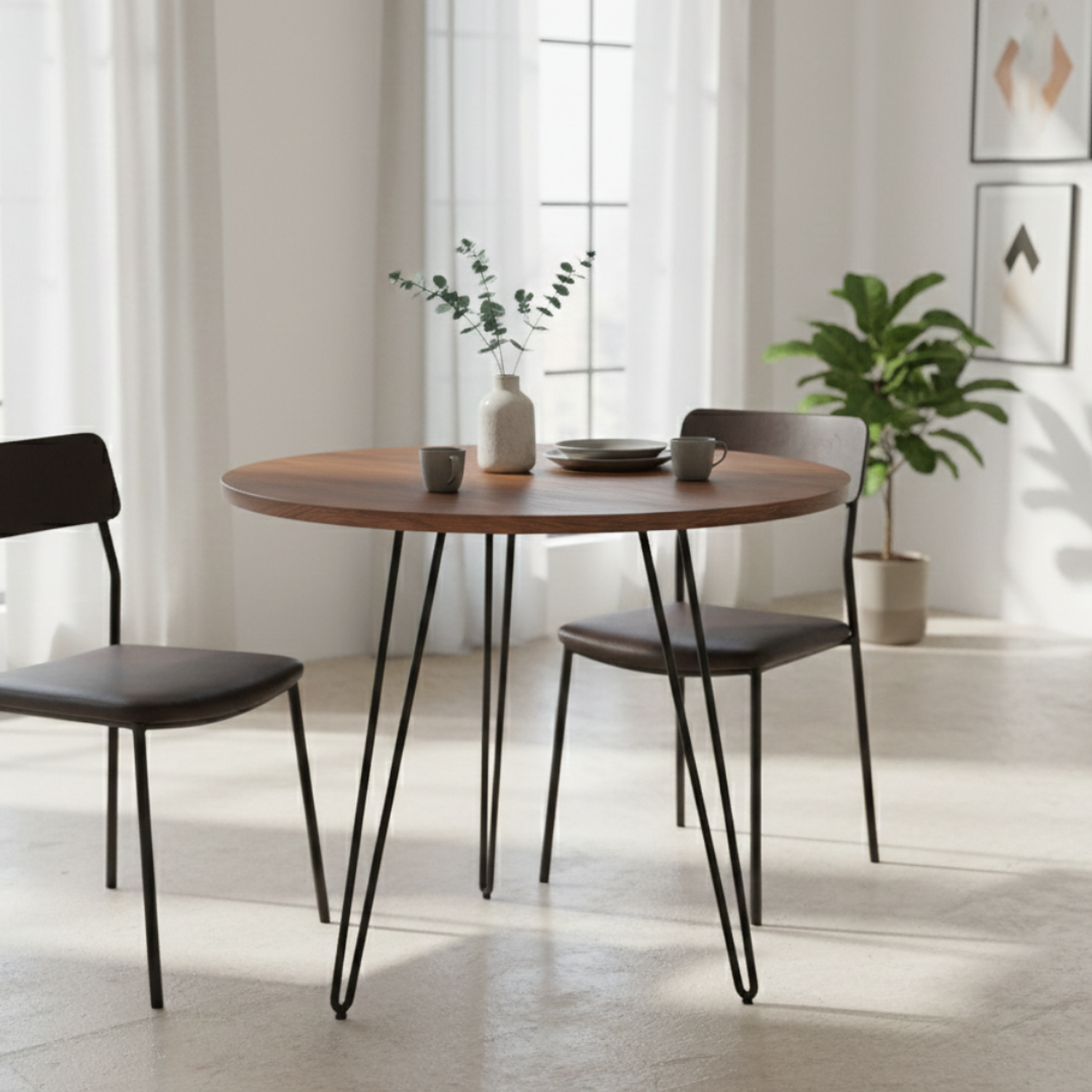 Mesa de Comedor Madera 3 Patas de Acero Negro 1