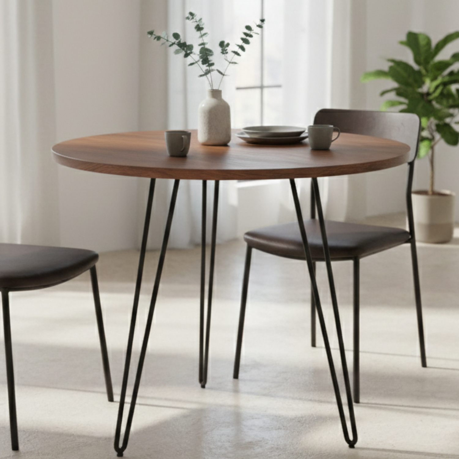 Mesa de Comedor Madera 3 Patas de Acero Negro 2