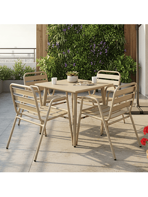 Mesa Cuadrada con 4 Sillas para Terraza Color Beige 