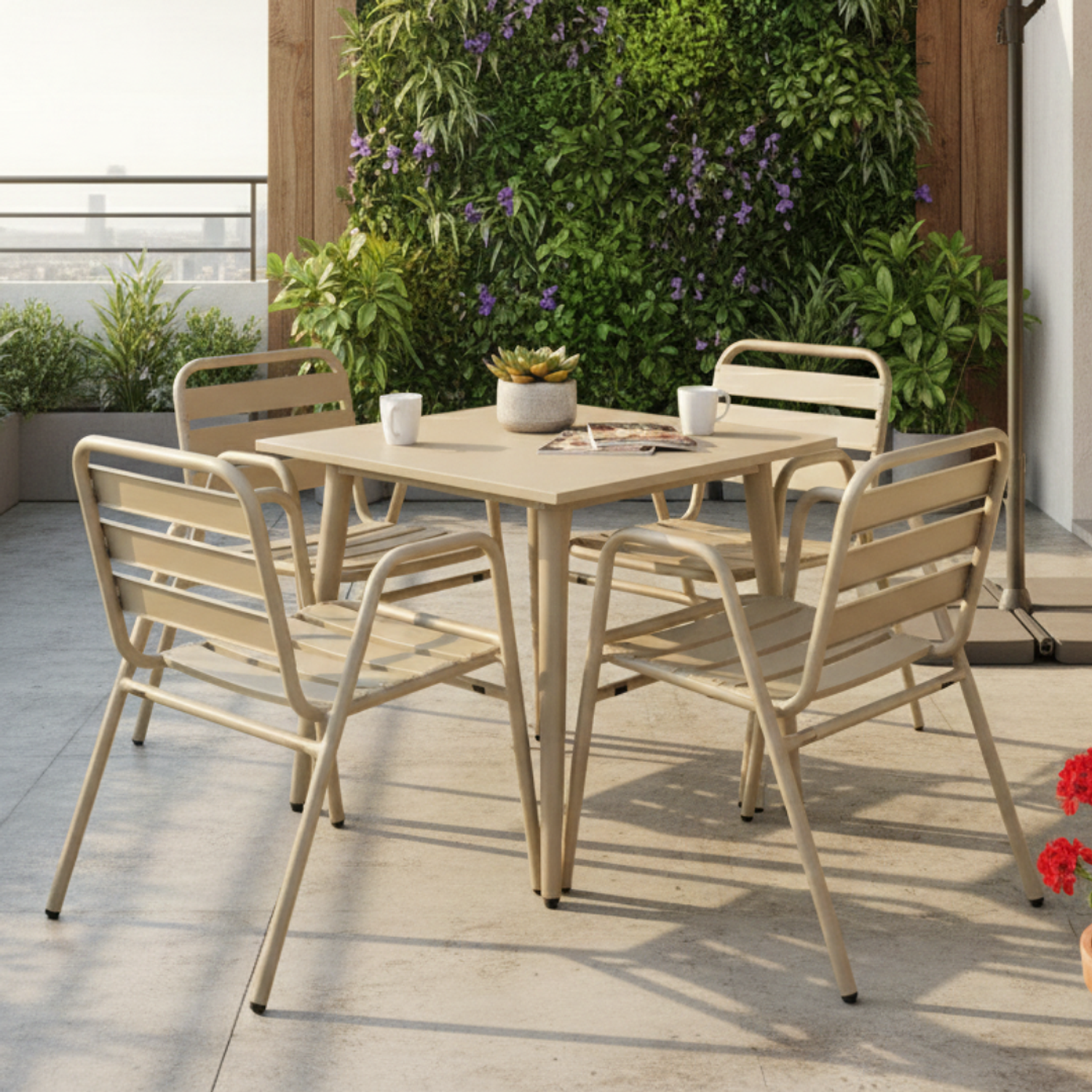 Mesa Cuadrada con 4 Sillas para Terraza Color Beige  1