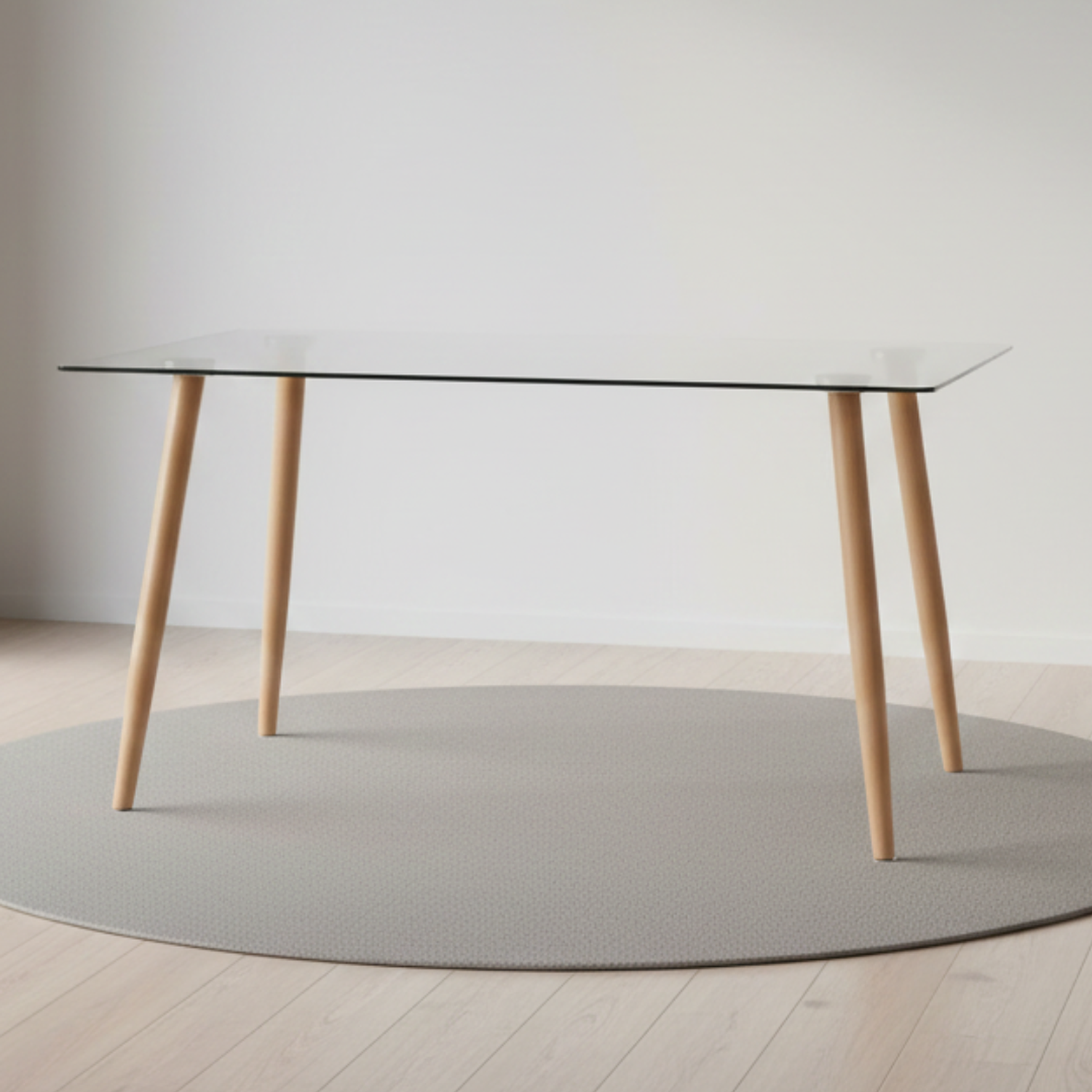Mesa de Comedor Rectangular de Cristal y Patas Estilo Madera 1