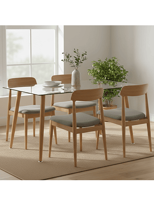 Mesa de Comedor Rectangular de Cristal y Patas Estilo Madera