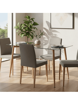 Mesa Rectangular 4 Puestos en Vidrio y Pata Tipo Madera 120x80 cm