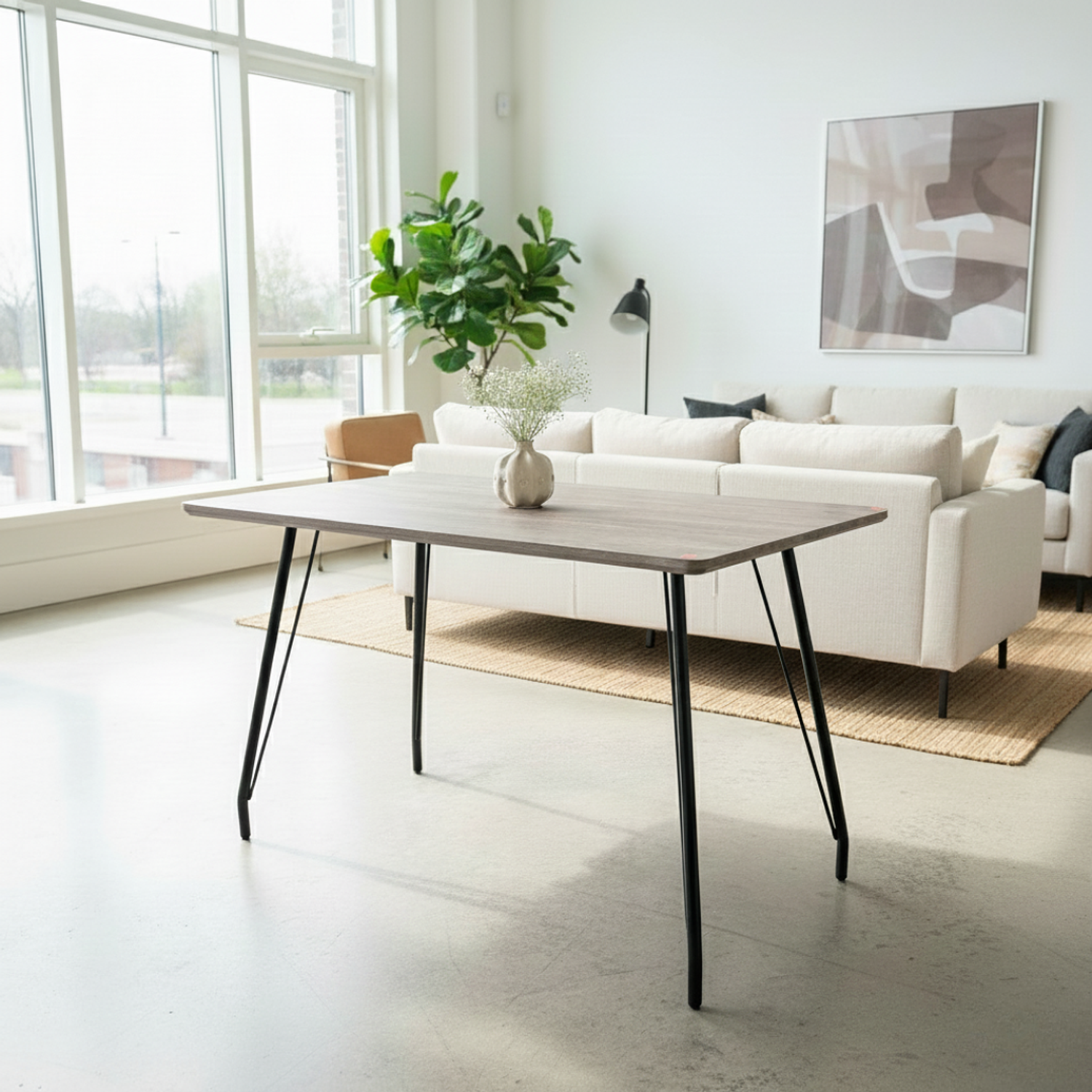 Mesa Rectangular Gris Ceniza con Estructura de Hierro Moderno 3