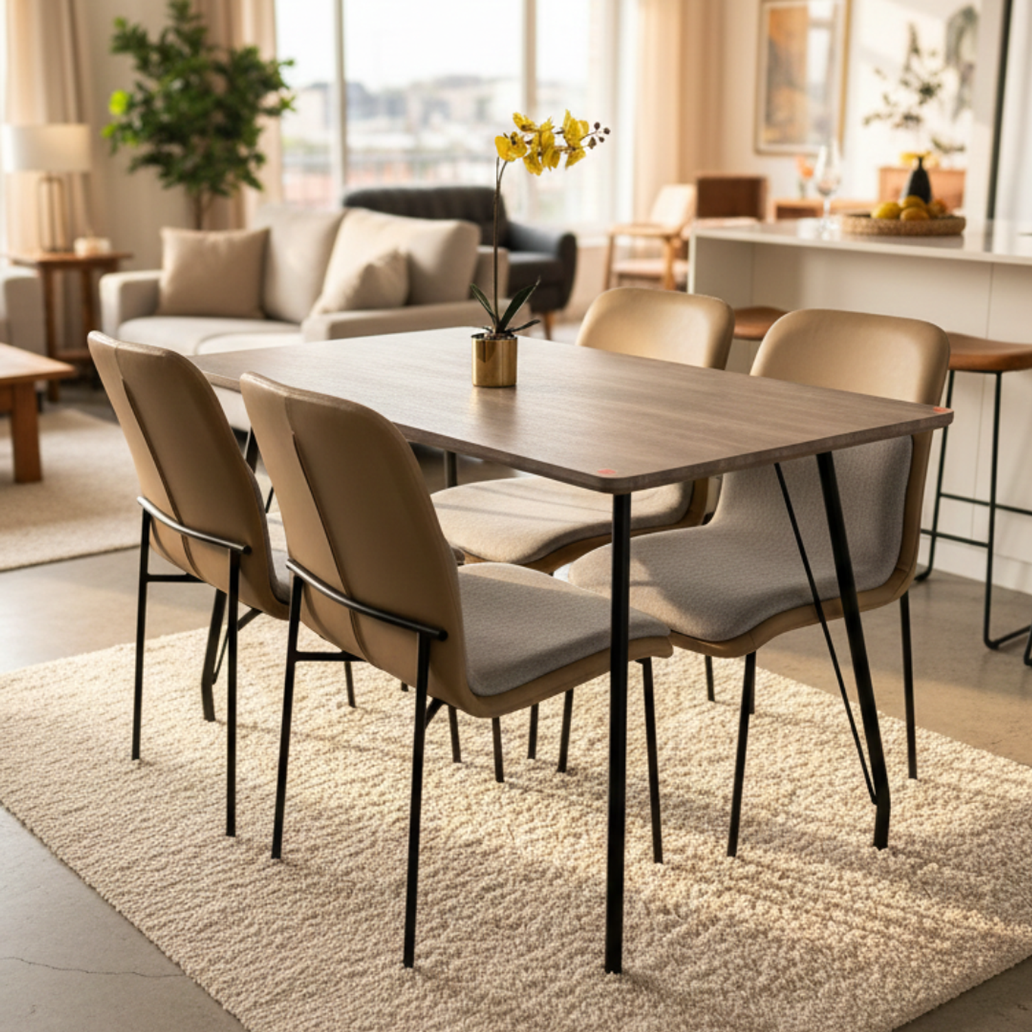 Mesa Rectangular Gris Ceniza con Estructura de Hierro Moderno 2