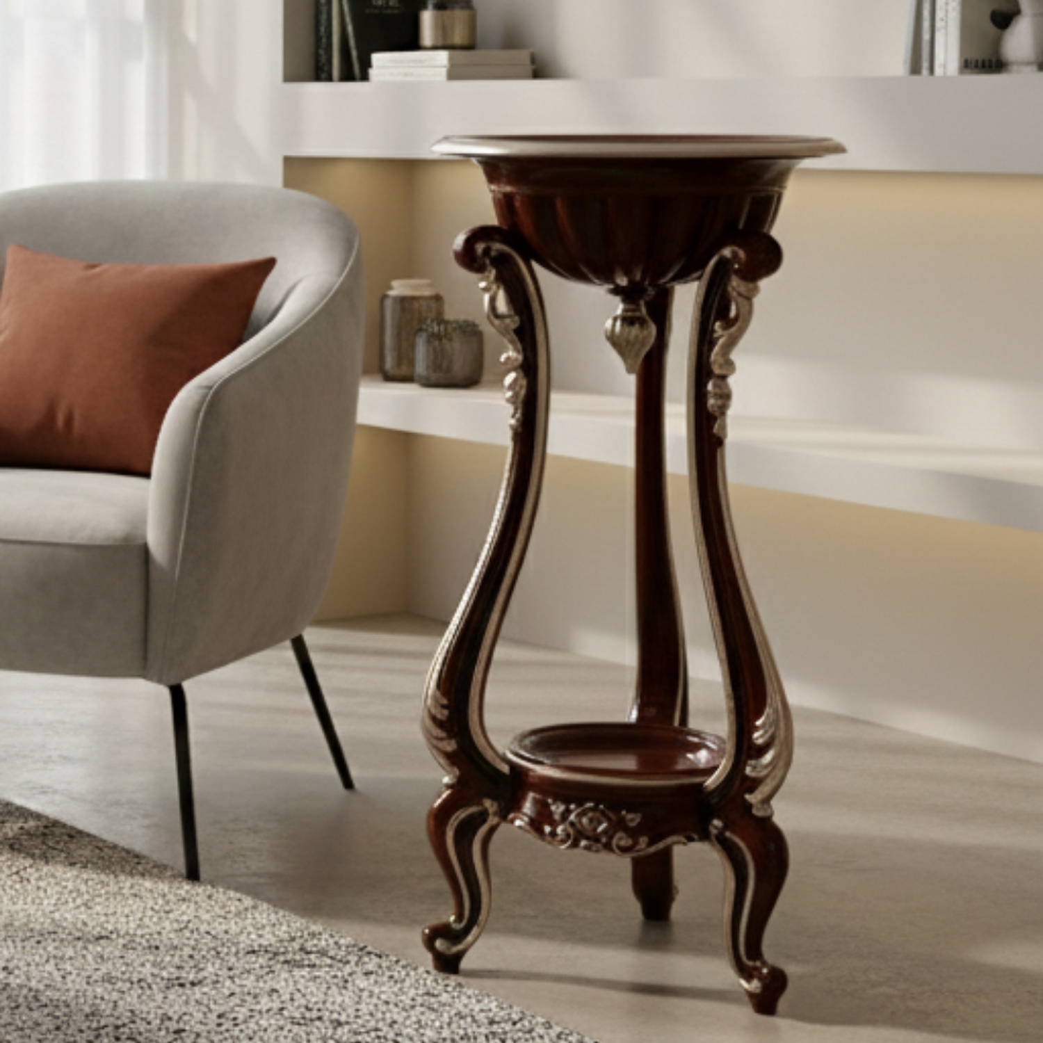 Mueble Lateral de 2 Niveles de Madera Estilo Clásico  2