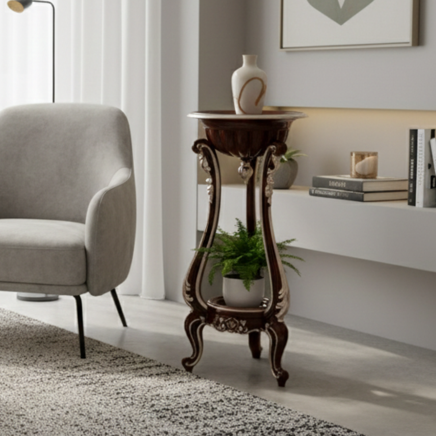 Mueble Lateral de 2 Niveles de Madera Estilo Clásico  1