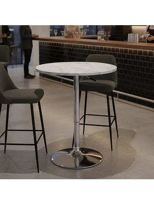 Mesa de Bar Alta Regulable con Tapa Efecto Mármol y Base Cromada