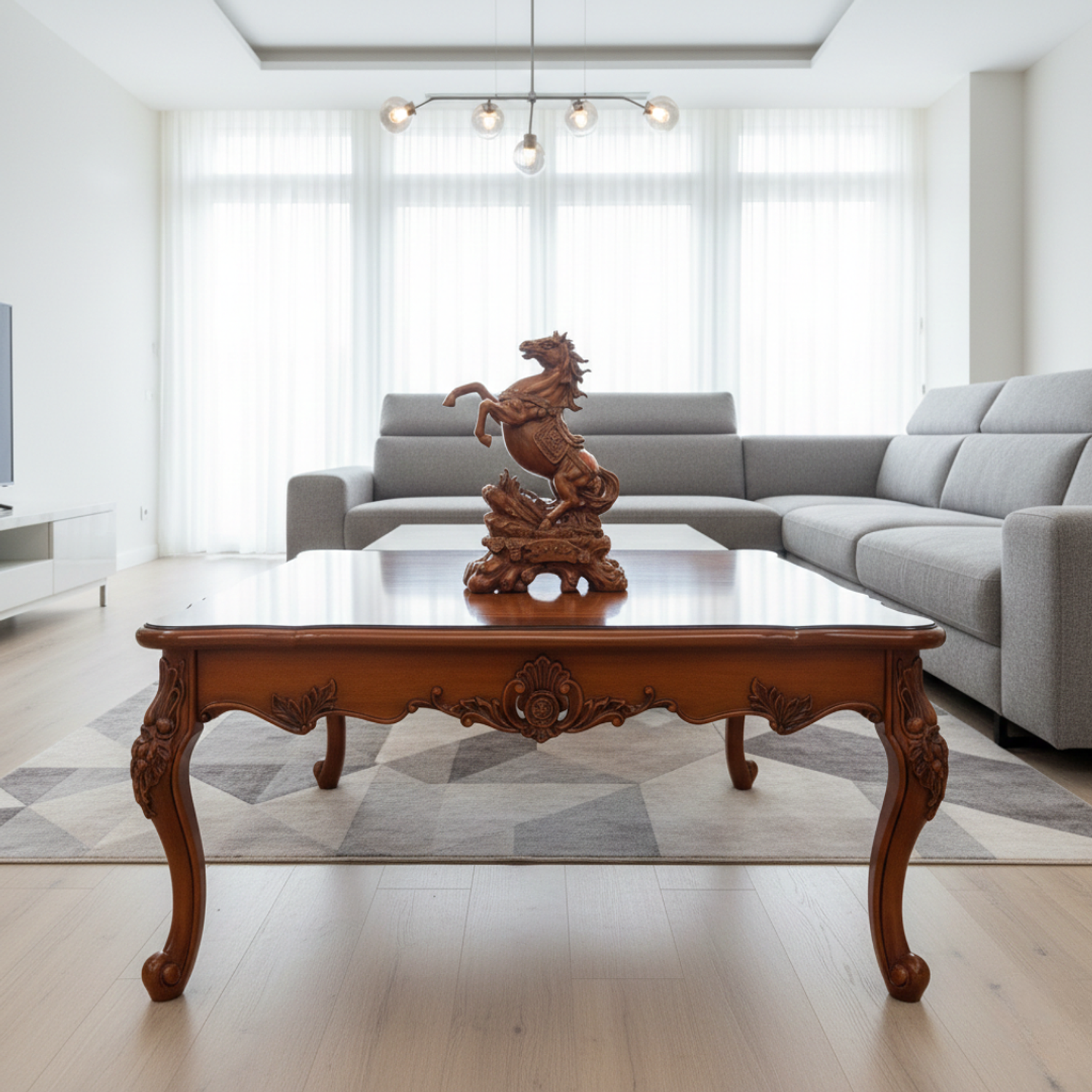 Mesa de Centro de Madera Tallada Barnizada Berlín 3