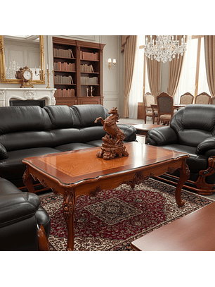 Mesa de Centro de Madera Tallada Barnizada Berlín