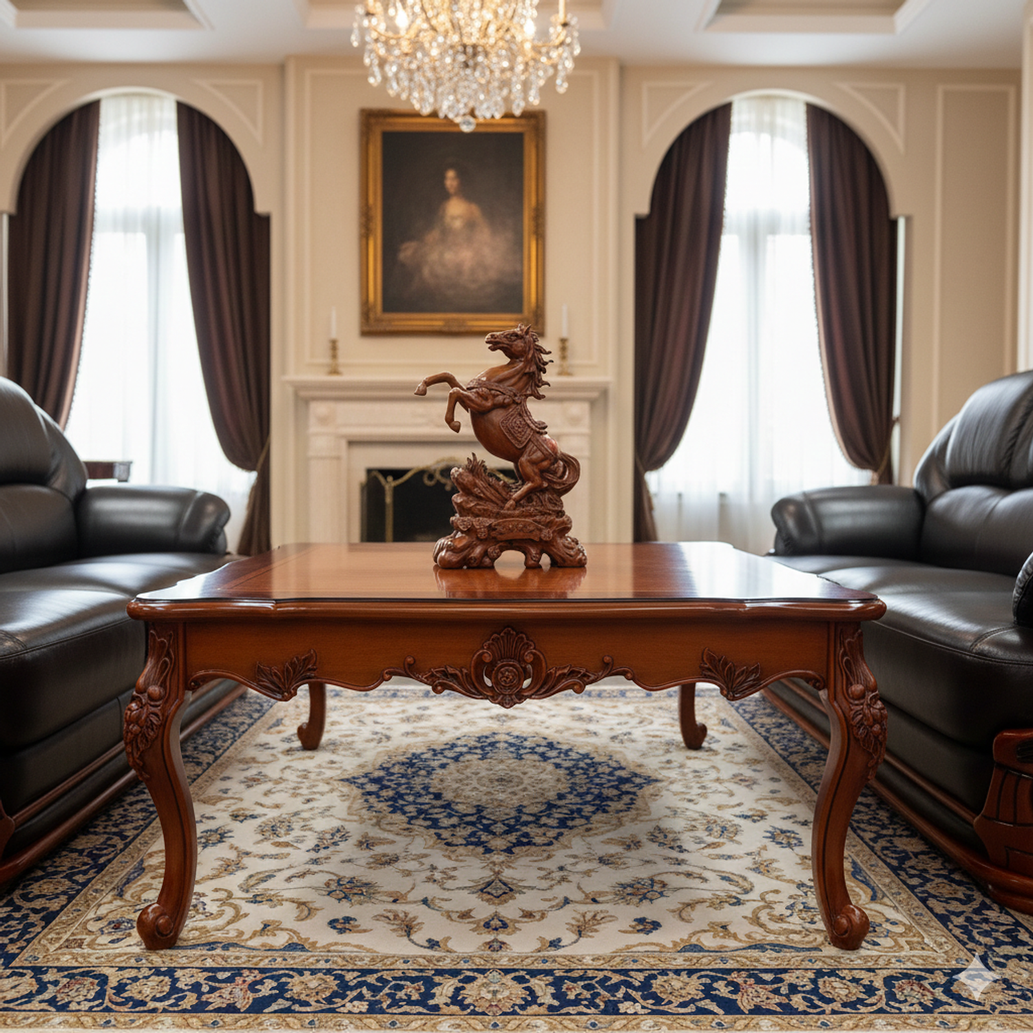 Mesa de Centro de Madera Tallada Barnizada Berlín 4