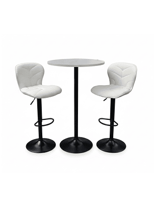 Set de Mesa de Bar Redonda Blanca y 2 Taburetes Altos