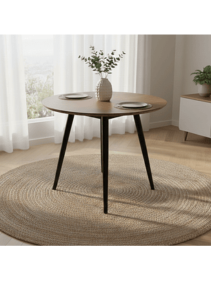 Mesa de Comedor Redonda Madera y Patas Negras