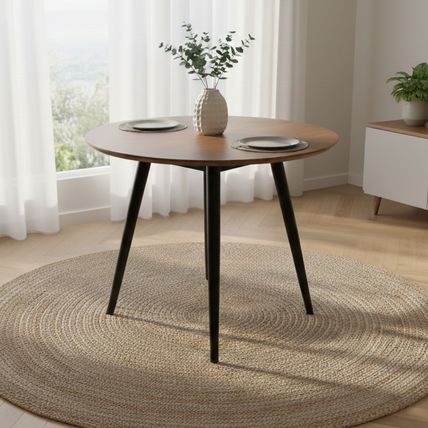 Mesa de Comedor Redonda Madera y Patas Negras 1