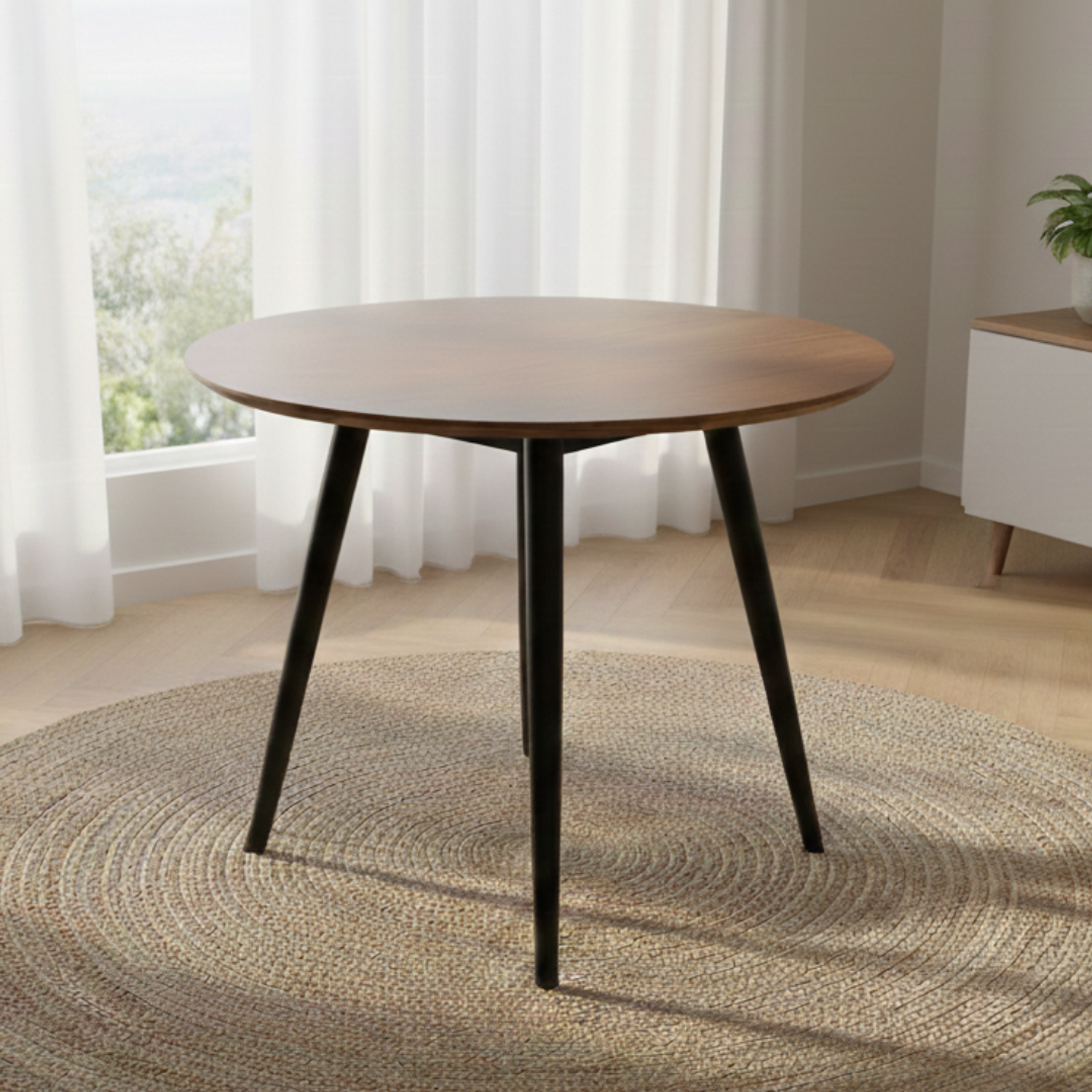 Mesa de Comedor Redonda Madera y Patas Negras 2