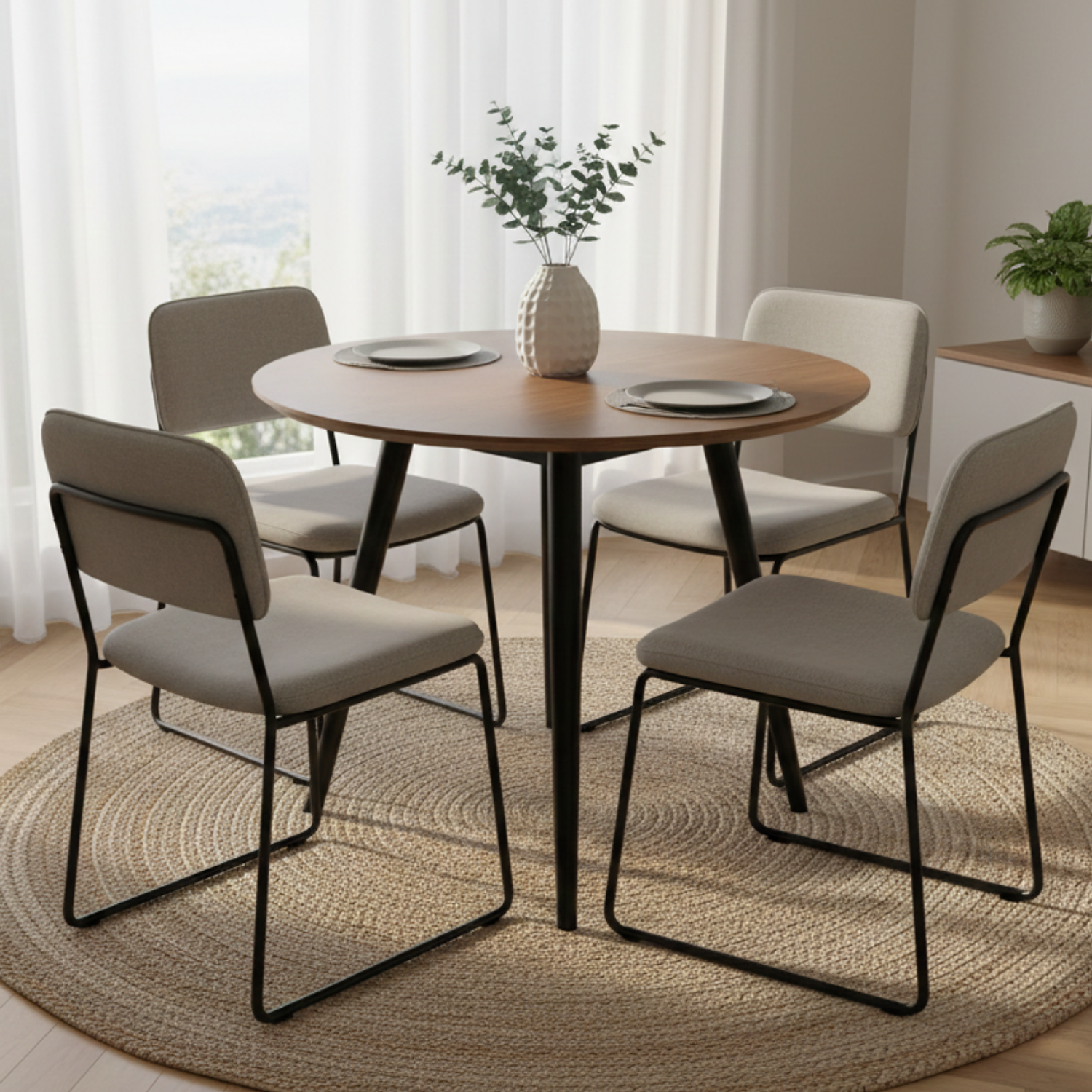 Mesa de Comedor Redonda Madera y Patas Negras 5