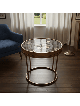 Mesa de Centro con Reloj de Engranajes Dorado