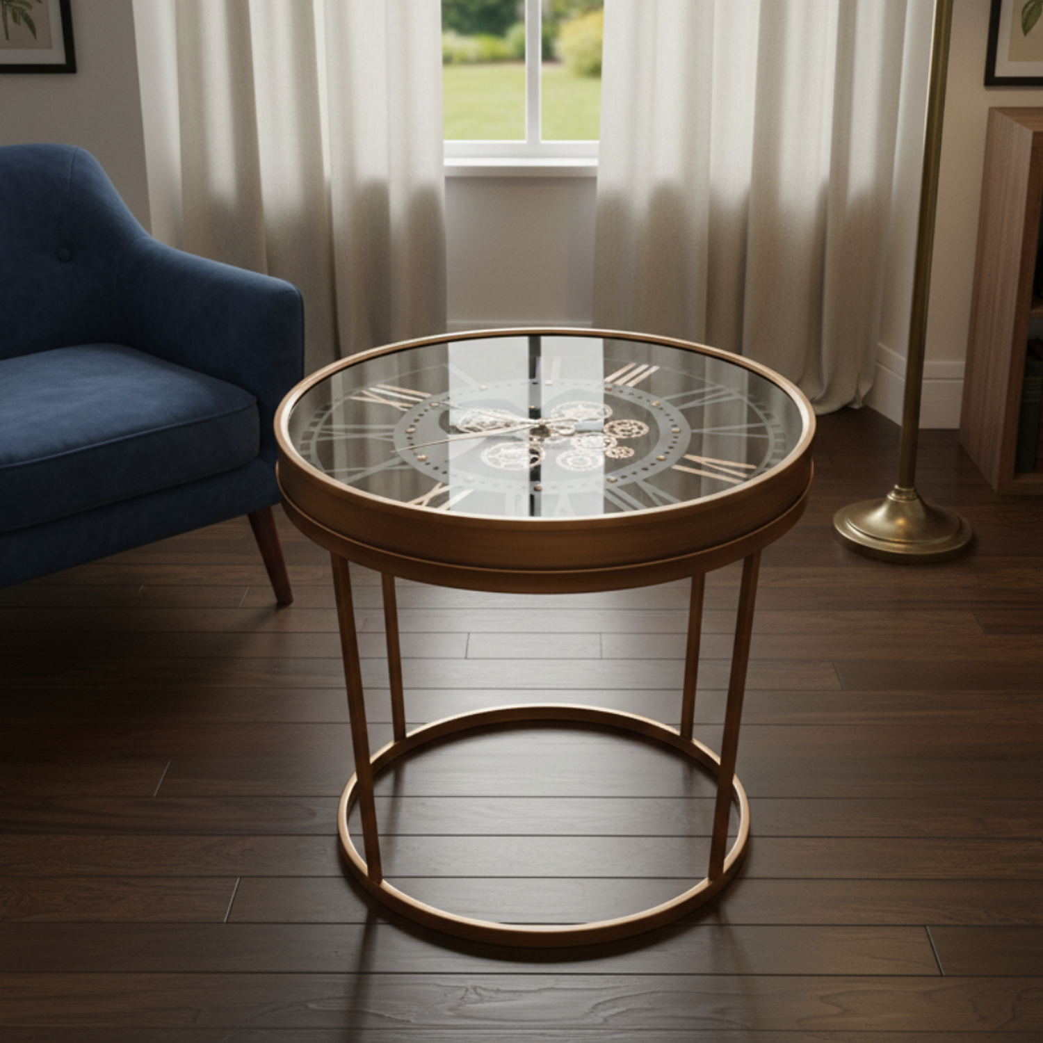 Mesa de Centro con Reloj de Engranajes Dorado 2