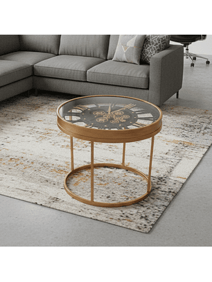 Mesa de Centro con Reloj de Engranajes Dorado