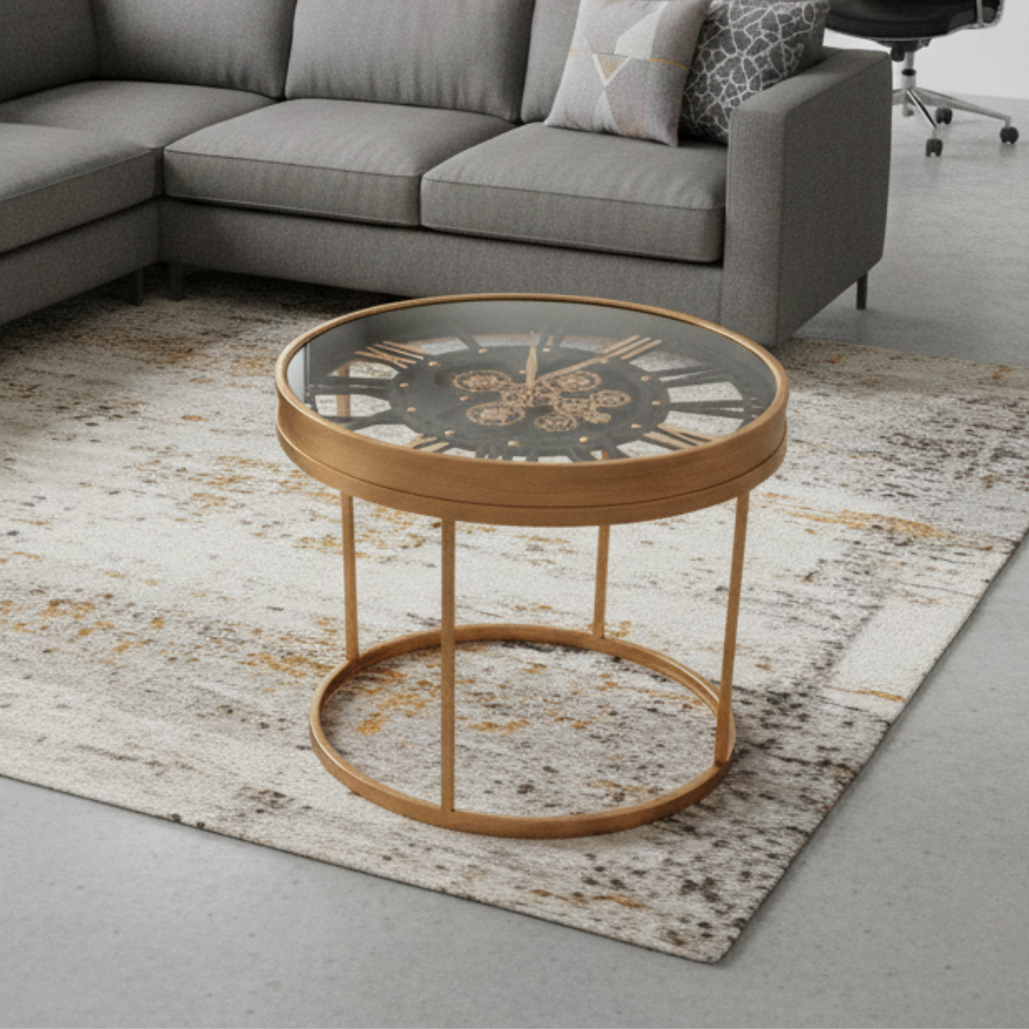 Mesa de Centro con Reloj de Engranajes Dorado 1