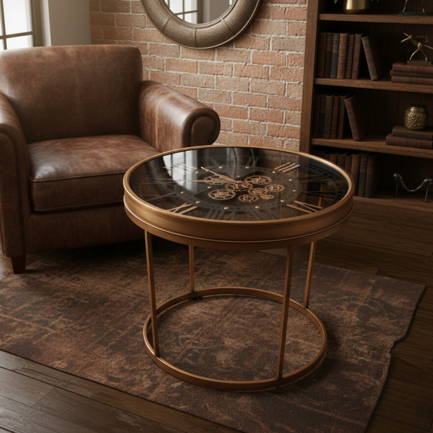 Mesa de Centro con Reloj de Engranajes Dorado 3