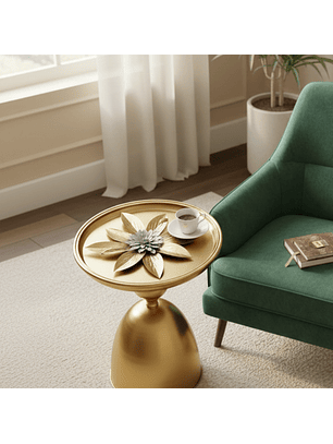 Mesa Lateral de Metal Dorado con Diseño de Flor 
