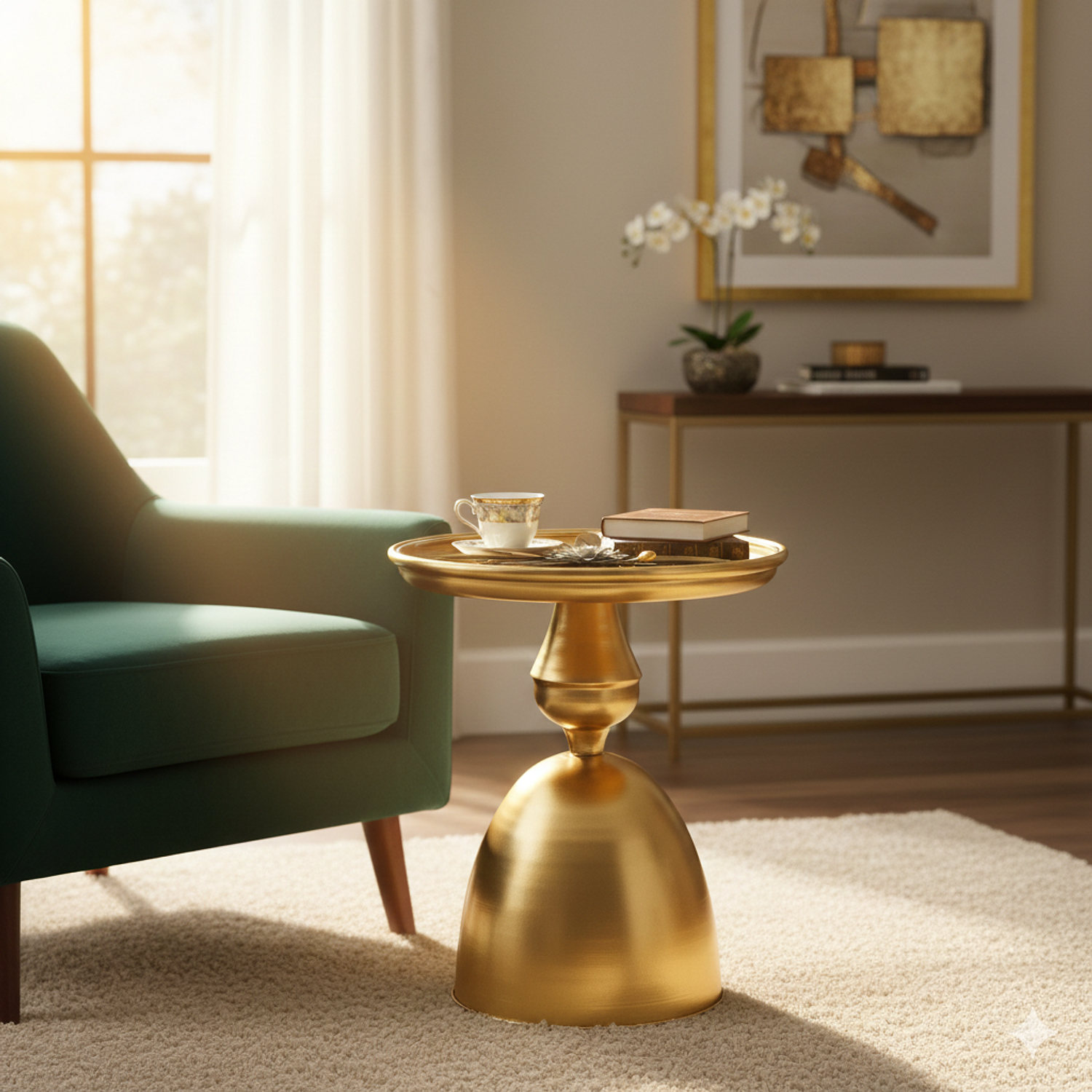 Mesa Lateral de Metal Dorado con Diseño de Flor  3