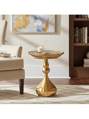 Mesa Lateral en Dorado con Detalle de Flor de Loto